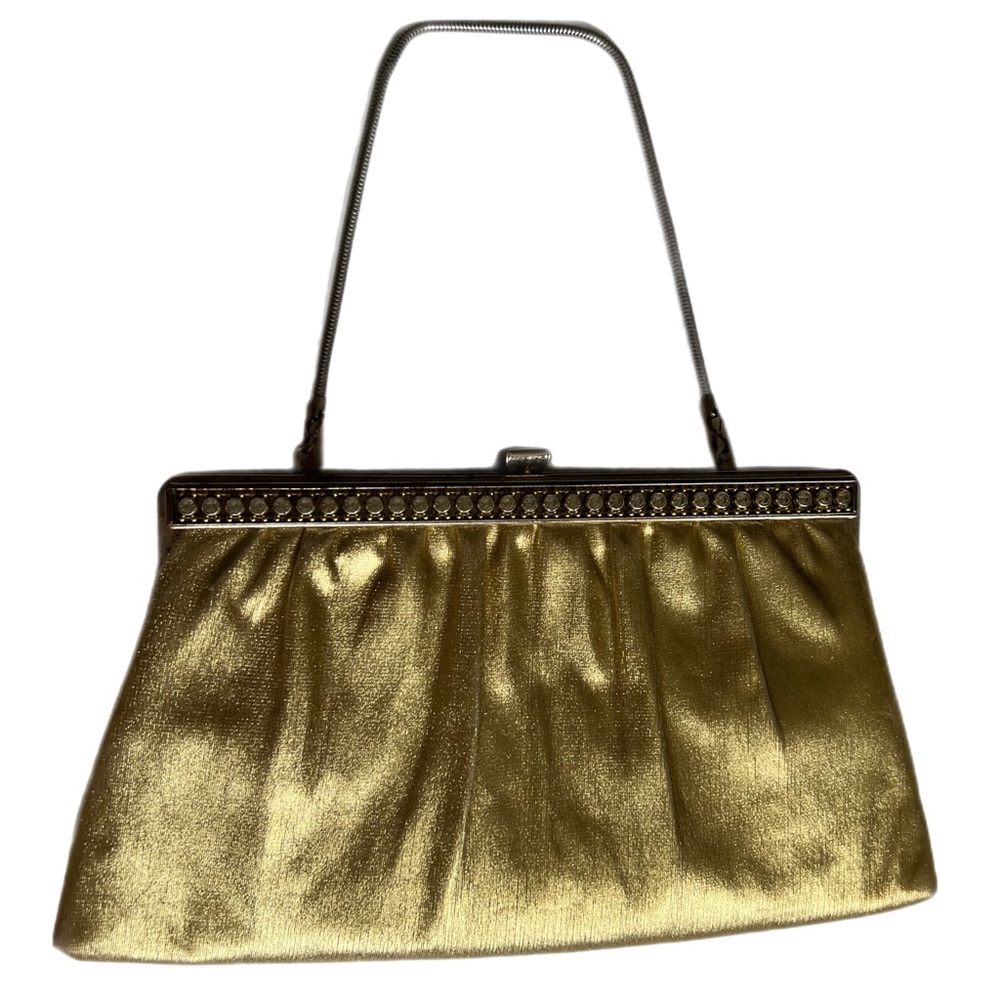 Vintage MCM Mid Century Harry Levine USA Gold Rhinestone Clutch Handbag Purse